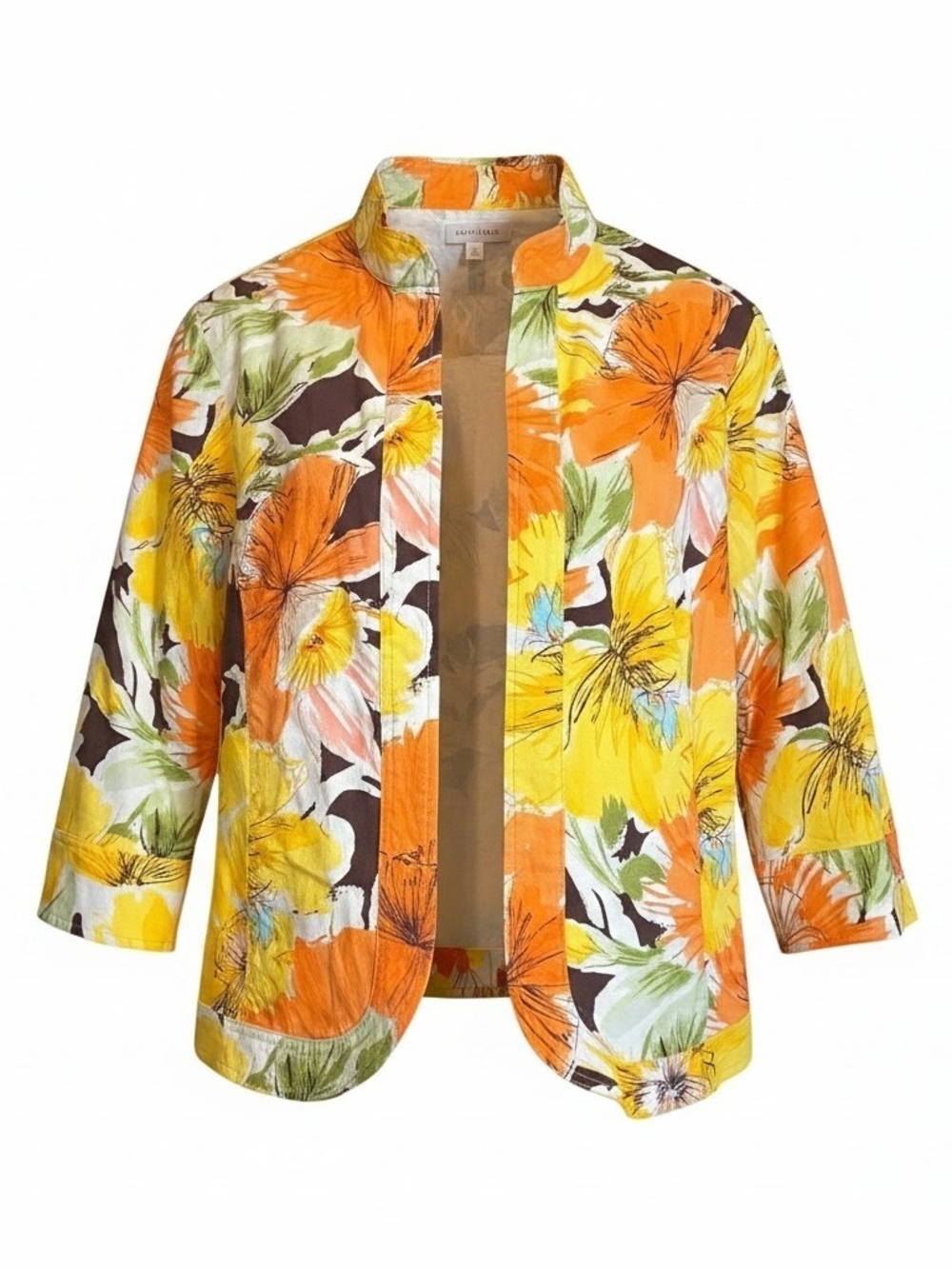 Coldwater Creek Orange Yellow Floral Open Jacket